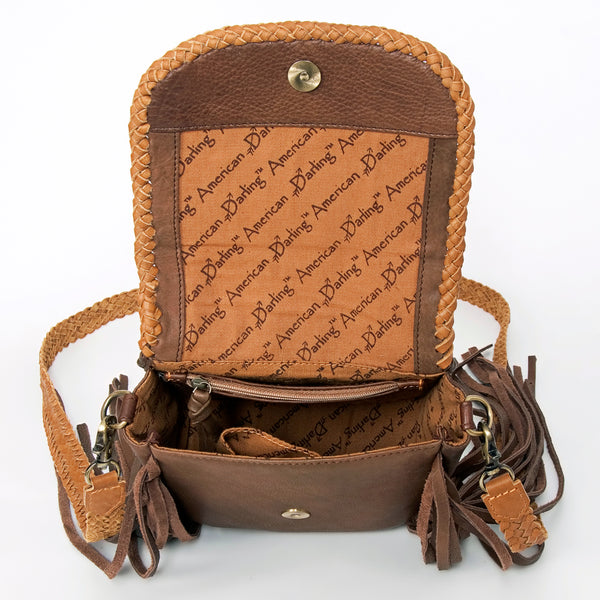ADBGD134 American Darling Handcrafted Leather Cross body Bag with Long Fringes & Braided Trim
