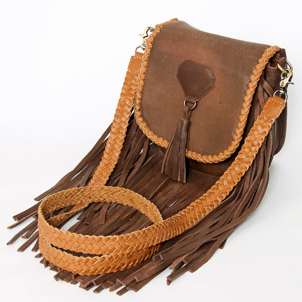 ADBGD134 American Darling Handcrafted Leather Cross body Bag with Long Fringes & Braided Trim
