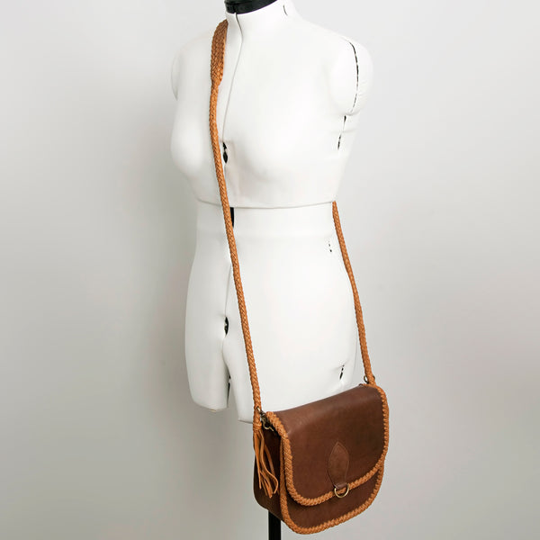 ADBGD136 American Darling Handcrafted Leather Cross body Bag with Artisan Braided Trim