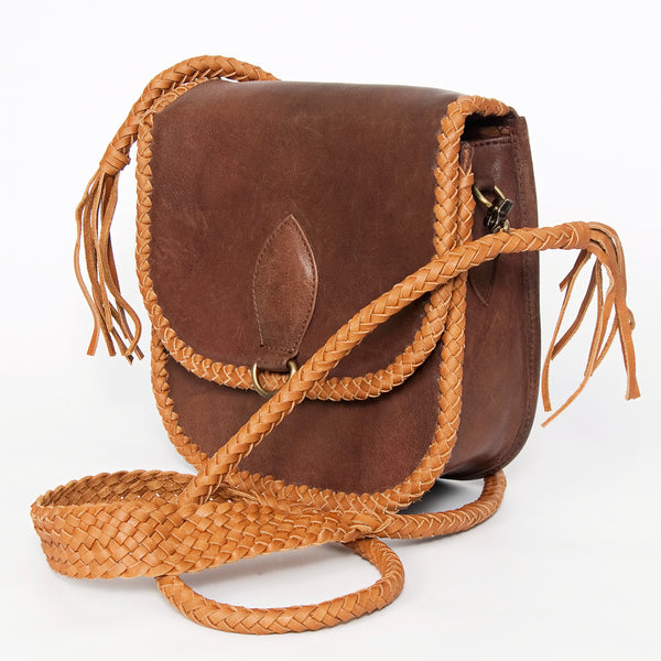 ADBGD136 American Darling Handcrafted Leather Cross body Bag with Artisan Braided Trim