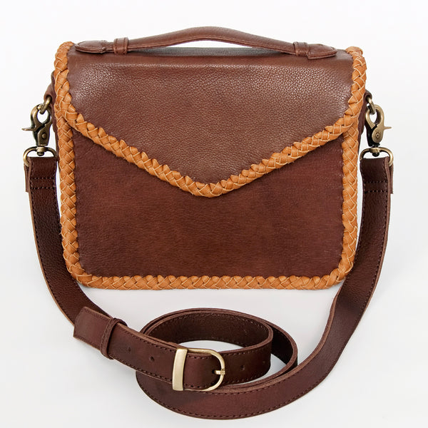 ADBGD137 American Darling Handcrafted Leather Envelope Bag with Artisan Braided Trim