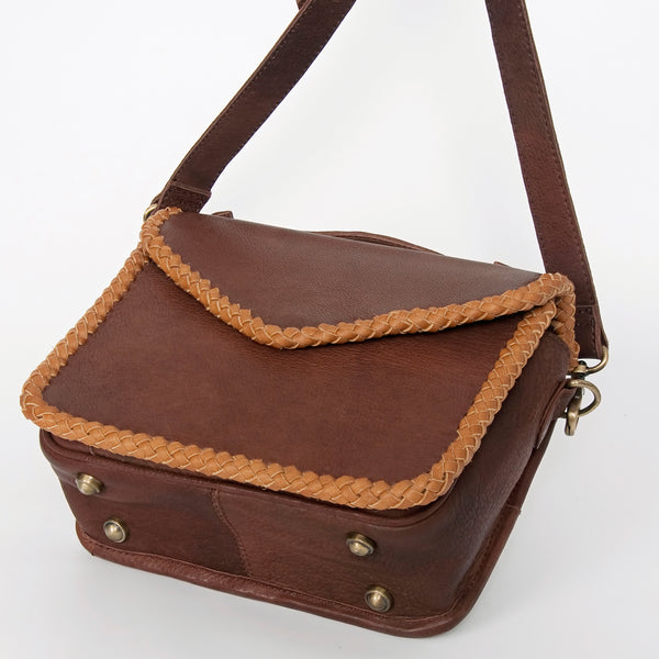 ADBGD137 American Darling Handcrafted Leather Envelope Bag with Artisan Braided Trim