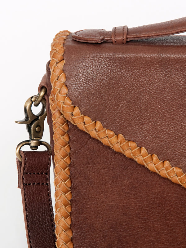 ADBGD137 American Darling Handcrafted Leather Envelope Bag with Artisan Braided Trim