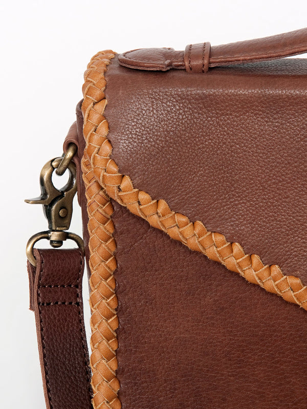 ADBGD137 American Darling Handcrafted Leather Envelope Bag with Artisan Braided Trim