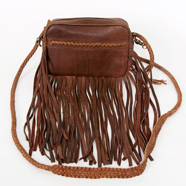 ADBGD139 American Darling Handcrafted Leather Crossbody Bag with Fringes & Braided Trim