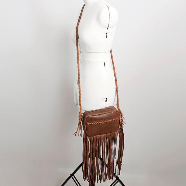 ADBGD139 American Darling Handcrafted Leather Crossbody Bag with Fringes & Braided Trim