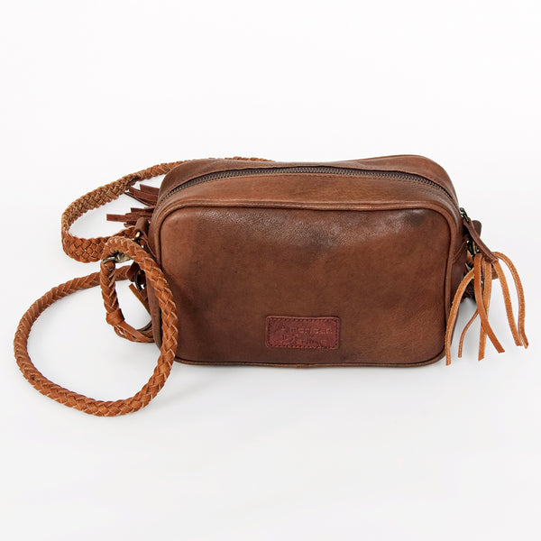 ADBGD139 American Darling Handcrafted Leather Crossbody Bag with Fringes & Braided Trim