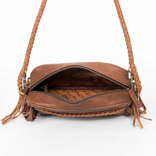 ADBGD139 American Darling Handcrafted Leather Crossbody Bag with Fringes & Braided Trim