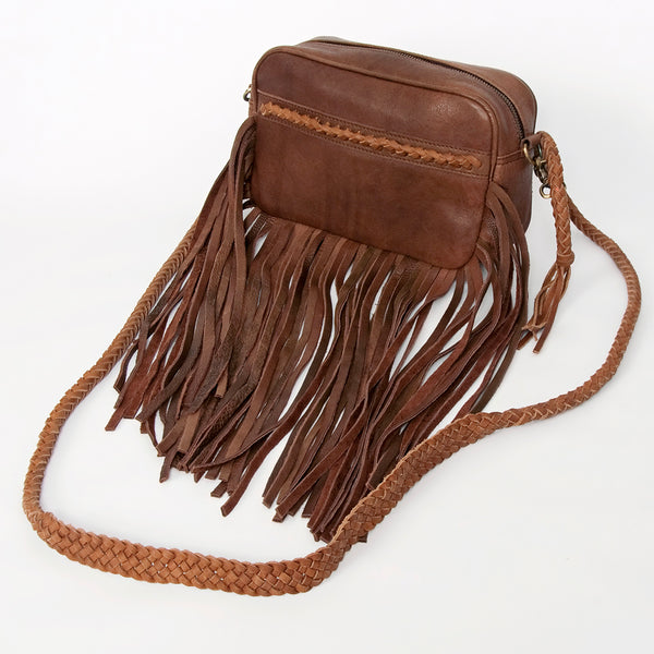ADBGD139 American Darling Handcrafted Leather Crossbody Bag with Fringes & Braided Trim