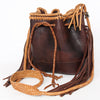 ADBGD140 American Darling Handcrafted Leather Bucket bag with Fringes & Braided Drawstring