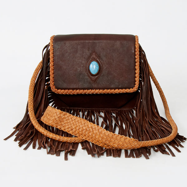 ADBGD141 American Darling Handcrafted Leather Cross body Bag with Stone & Long Fringes