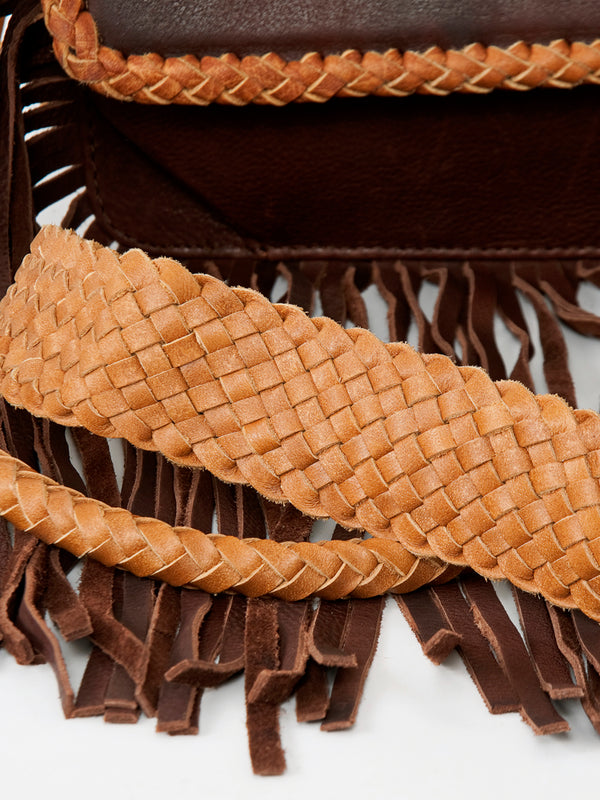 ADBGD141 American Darling Handcrafted Leather Cross body Bag with Stone & Long Fringes