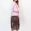 ADBGD141 American Darling Handcrafted Leather Cross body Bag with Stone & Long Fringes