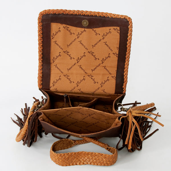 ADBGD141 American Darling Handcrafted Leather Cross body Bag with Stone & Long Fringes