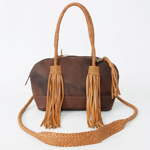 ADBGD144 American Darling Handcrafted Leather Speedy Bag with Braided Handles & Fringes