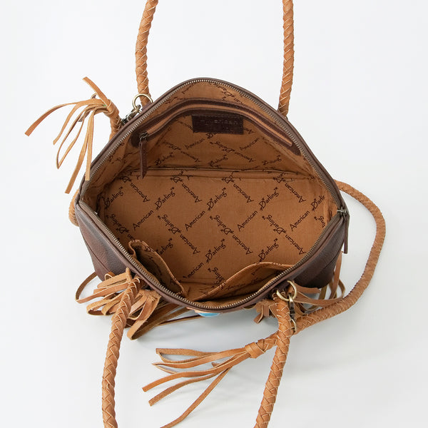 ADBGD144 American Darling Handcrafted Leather Speedy Bag with Braided Handles & Fringes