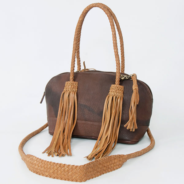 ADBGD144 American Darling Handcrafted Leather Speedy Bag with Braided Handles & Fringes