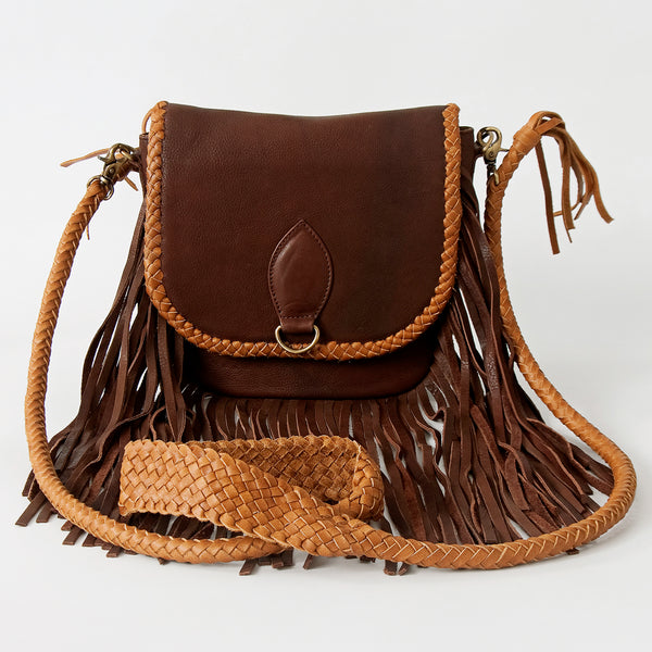 ADBGD145 American Darling Western Leather Fringed Cross body Bag - Handcrafted Braided Leather Purse