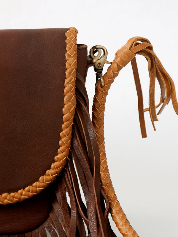 ADBGD145 American Darling Western Leather Fringed Cross body Bag - Handcrafted Braided Leather Purse