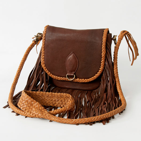 ADBGD145 American Darling Western Leather Fringed Cross body Bag - Handcrafted Braided Leather Purse