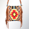 ADBG672 Southwestern Rug & Tooled Leather Crossbody Bag - Western Fringe Purse with Conchos