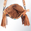 ADBG672 Southwestern Rug & Tooled Leather Crossbody Bag - Western Fringe Purse with Conchos