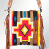 ADBG672 Southwestern Rug & Tooled Leather Crossbody Bag - Western Fringe Purse with Conchos