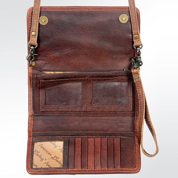 ADBG486 American Darling Hand Tooled Floral Leather Western Crossbody Bag
