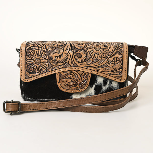 ADBG681 American Darling Hand-Tooled Western Leather Hair-On Hide Wallet Crossbody Bag