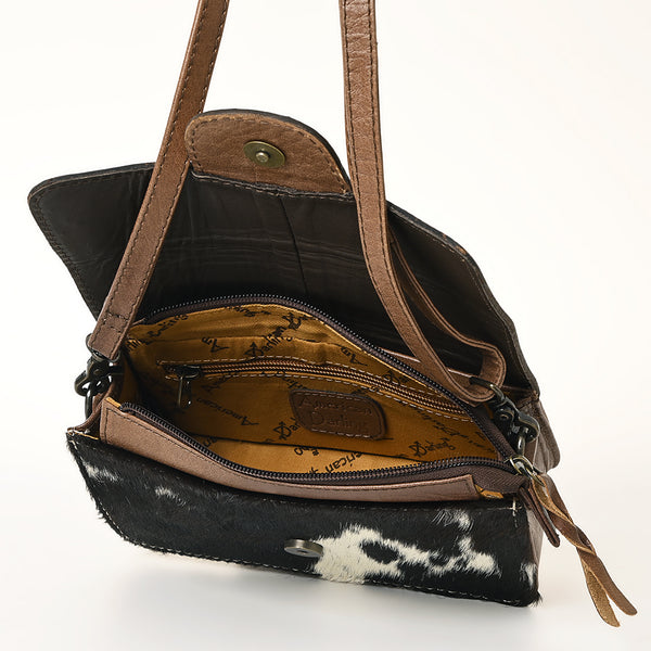 ADBG681 American Darling Hand-Tooled Western Leather Hair-On Hide Wallet Crossbody Bag