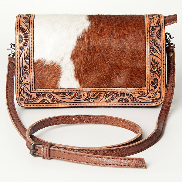 ADBG683 American Darling Hand Tooled Floral & Hair-On Cowhide Western Leather Crossbody Bag