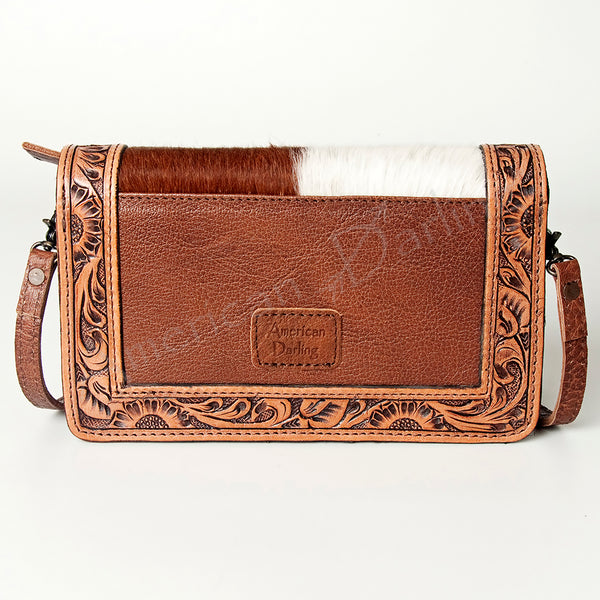ADBG683 American Darling Hand Tooled Floral & Hair-On Cowhide Western Leather Crossbody Bag