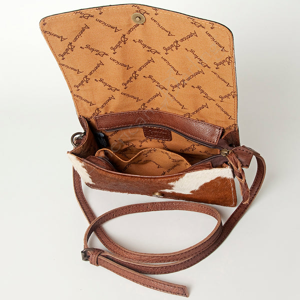 ADBG683 American Darling Hand Tooled Floral & Hair-On Cowhide Western Leather Crossbody Bag