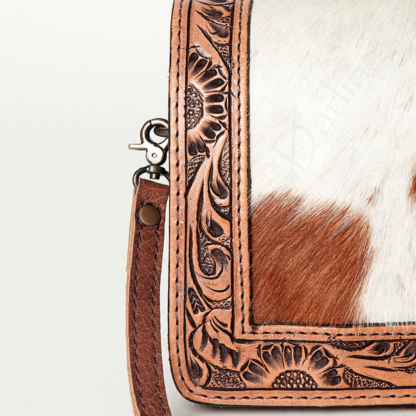 ADBG683 American Darling Hand Tooled Floral & Hair-On Cowhide Western Leather Crossbody Bag