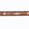 LC-ADBLF119 Tooled Leather Belt - Maroon Floral Scroll with Feather Accent & White Diamond Border