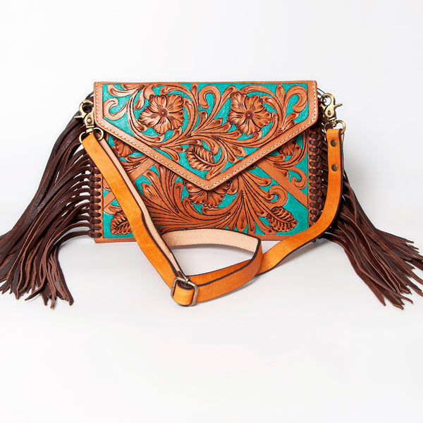 ADBGA178 American Darling Hand Tooled Floral Carved Leather Fringe Envelope Women