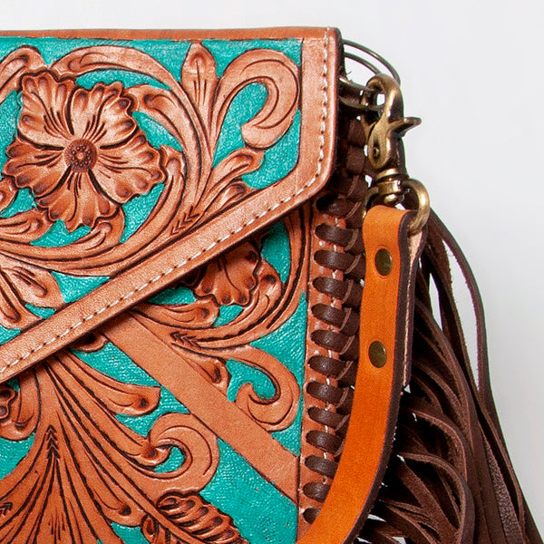 ADBGA178 American Darling Hand Tooled Floral Carved Leather Fringe Envelope Women