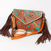 ADBGA178 American Darling Hand Tooled Floral Carved Leather Fringe Envelope Women
