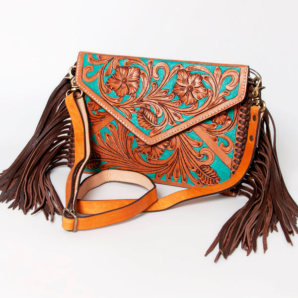 ADBGA178 American Darling Hand Tooled Floral Carved Leather Fringe Envelope Women