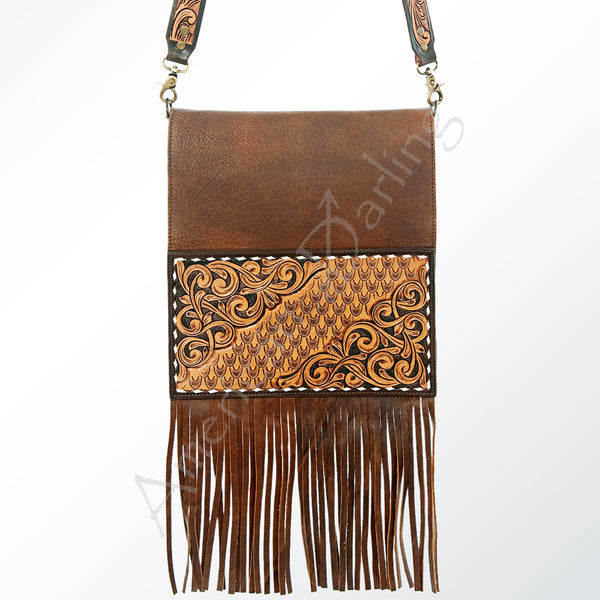 ADBGA179 American Darling Hand Tooled Leather Fringe Messenger