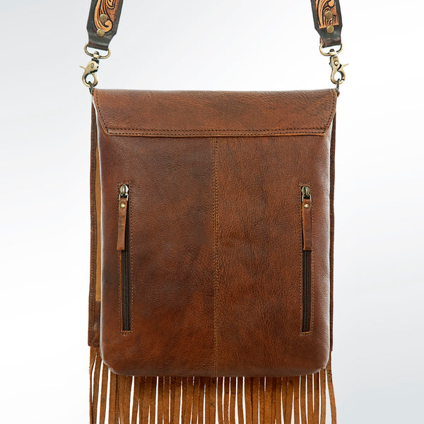 ADBGA179 American Darling Hand Tooled Leather Fringe Messenger