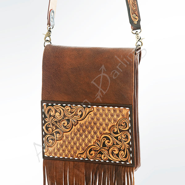 ADBGA179 American Darling Hand Tooled Leather Fringe Messenger