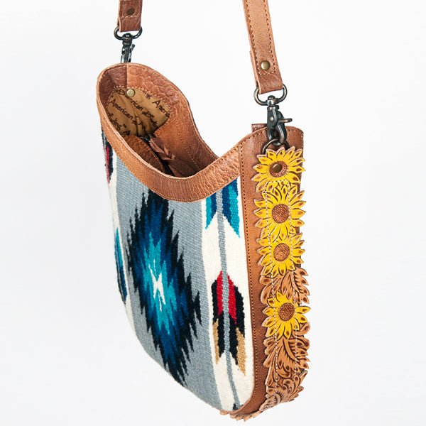 ADBG699 American Darling Handcrafted Hand Tooled Leather and Saddle Blanket Crossbody Bag