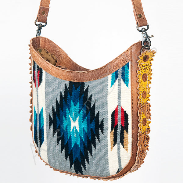 ADBG699 American Darling Handcrafted Hand Tooled Leather and Saddle Blanket Crossbody Bag