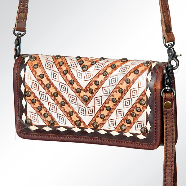 ADBG486 American Darling Hand Tooled Floral Leather Western Crossbody Bag