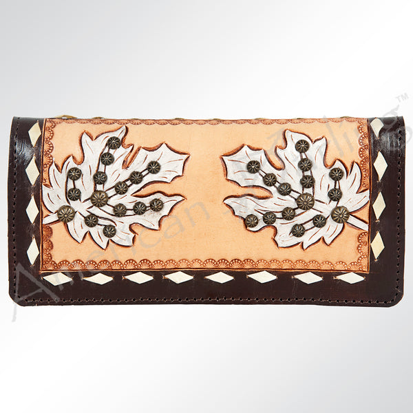 ADBG488 Western Hand Tooled Genuine Leather Floral Crossbody Wallet Clutch