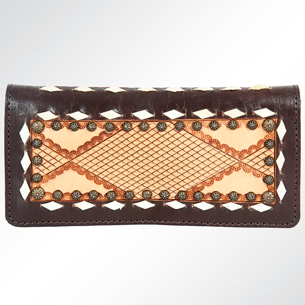 ADBG488 Western Hand Tooled Genuine Leather Floral Crossbody Wallet Clutch