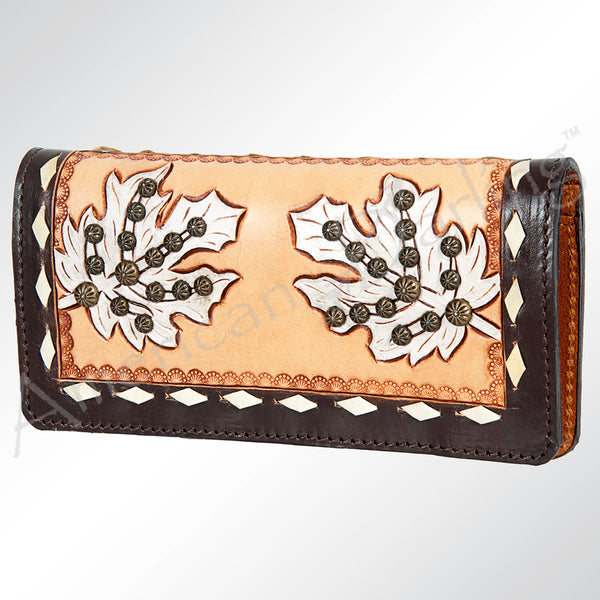 ADBG488 Western Hand Tooled Genuine Leather Floral Crossbody Wallet Clutch