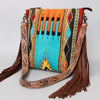 ADBG510 American Darling Hand Tooled Floral & Hand Woven Saddle Blanket Signature Cross Body Bag