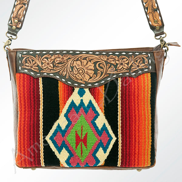 ADBGA180 American Darling Southwestern Serape & Tooled Leather Crossbody Handbag